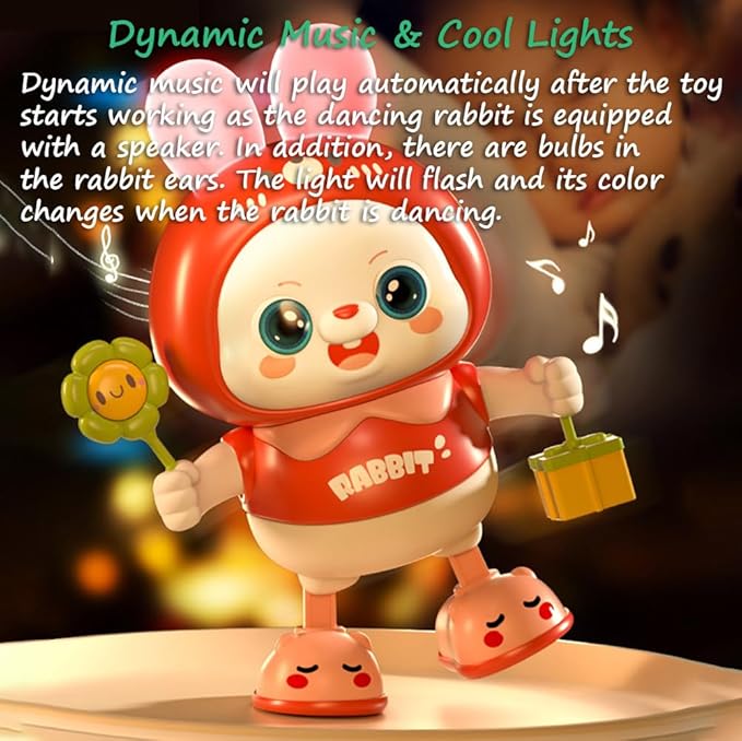 Miracland Dancing Rabbit Toy, Lovely Dancing Rabbit Toy Electric Rabbit Musical Toy for Kids with Dynamic Music & Cool Lights| Legs Move Sideways| Body Twist (Red)