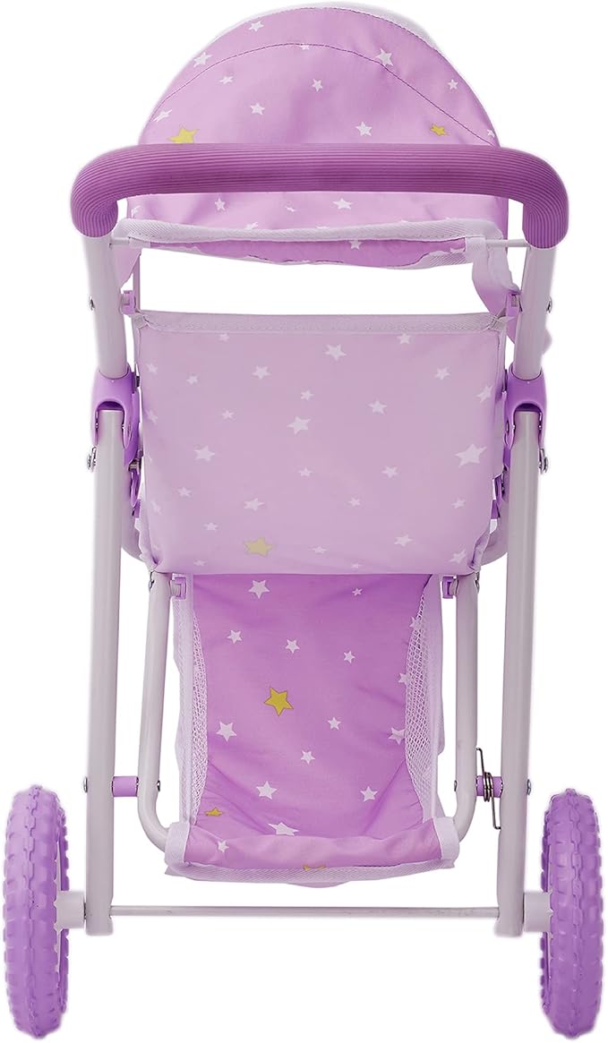 Olivia's Little World Baby Doll Jogging-Style Stroller with Canopy, Seatbelt and Storage Space, Purple and White