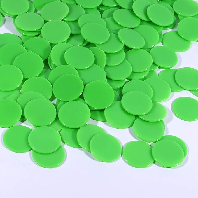 Coopay 1-1/5 inch Plastic Learning Counters Disks Bingo Chip Counting Discs Markers for Math Practice and Poker Chips Game Tokens, 200 Pieces(Green)