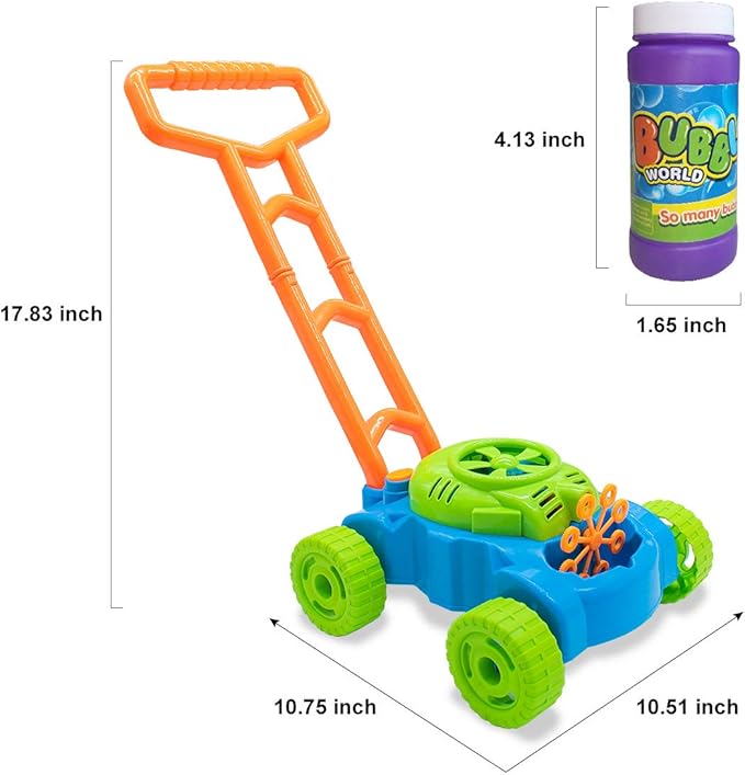 Lydaz Bubble Lawn Mower for Toddlers 1-3, Outdoor Bubble Blower Machine for 1 Year Old Boys Toy Gifts, Kids Push Summer Outside Garden Toys, Christmas Birthday Gifts for Preschool Baby Boys Age 1 2 3
