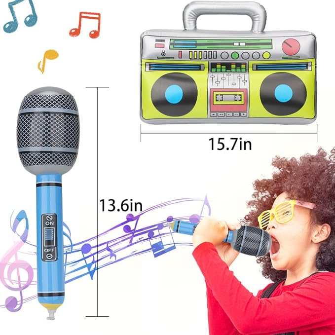 Inflatable Instrument Party Prop Decor Guitar Saxophone Microphone Musical Balloons Photo Booth Props, Rock Star Balloons 70 80 90s Party Supplies Christmas Decorations Birthday Gift