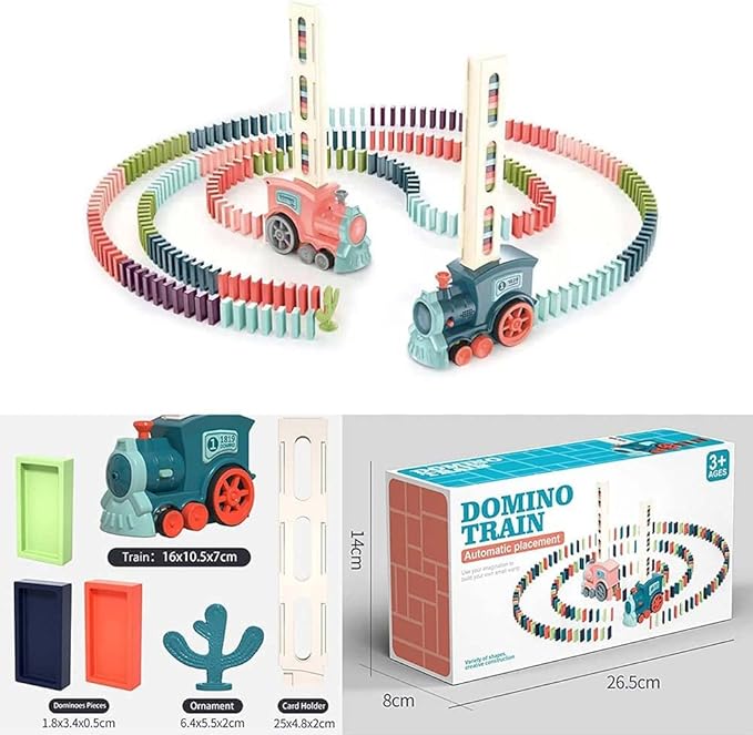 soputry Domino Toy Train Blocks Set, Automatic Domino Stacking Toy Creative Domino Rally Electric Train Set, Upgrade 4 Color Domino Toy Train for 3-12 Year Old Boys and Girls (140 Dominoes)