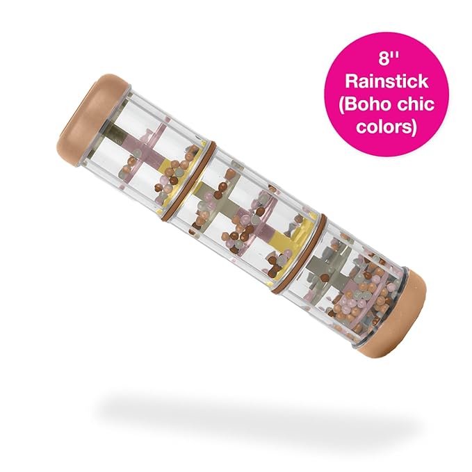 Edushape Rainstick 8 Inch Boho Chic - Rainmaker Toy for Babies, Sensory Tubes Musical Instrument - Rain Stick Baby Toy for Soothing Rain Sounds, Perfect Tummy Time Toys, Engaging Toddler Sensory Play