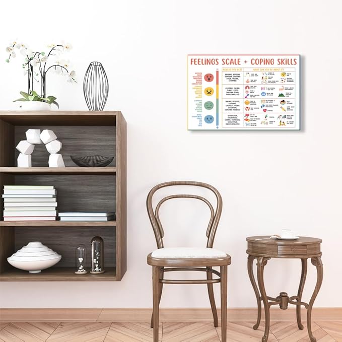uoyien Feelings Chart For kids Mental Health Posters Help Students Understand Emotions Poster Calm Corner Special Education Classroom Decorations Preschool Classroom Supplies Wood Framed 16x24in