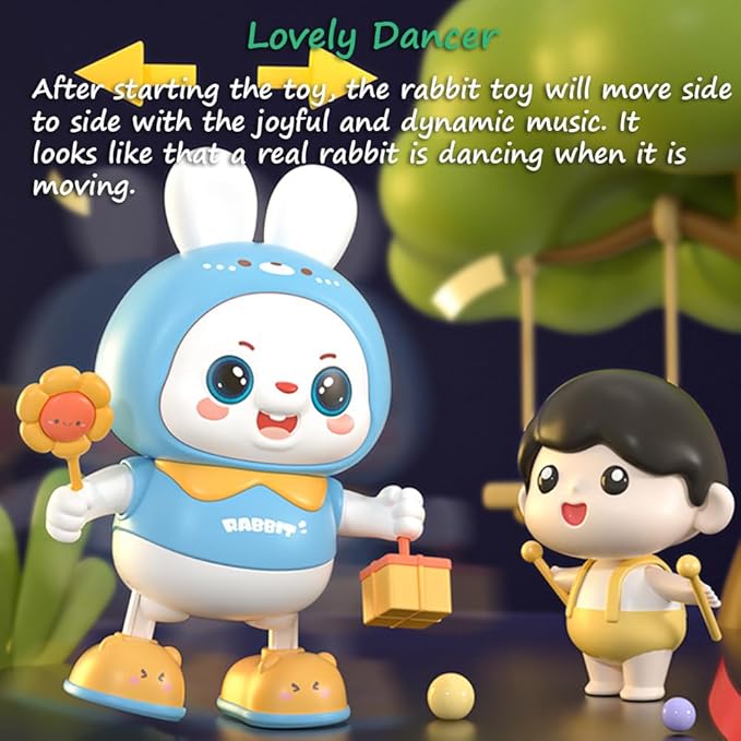 Miracland Dancing Rabbit Toy, Lovely Dancing Rabbit Toy Electric Rabbit Musical Toy for Kids with Dynamic Music & Cool Lights| Legs Move Sideways| Body Twist (Blue)