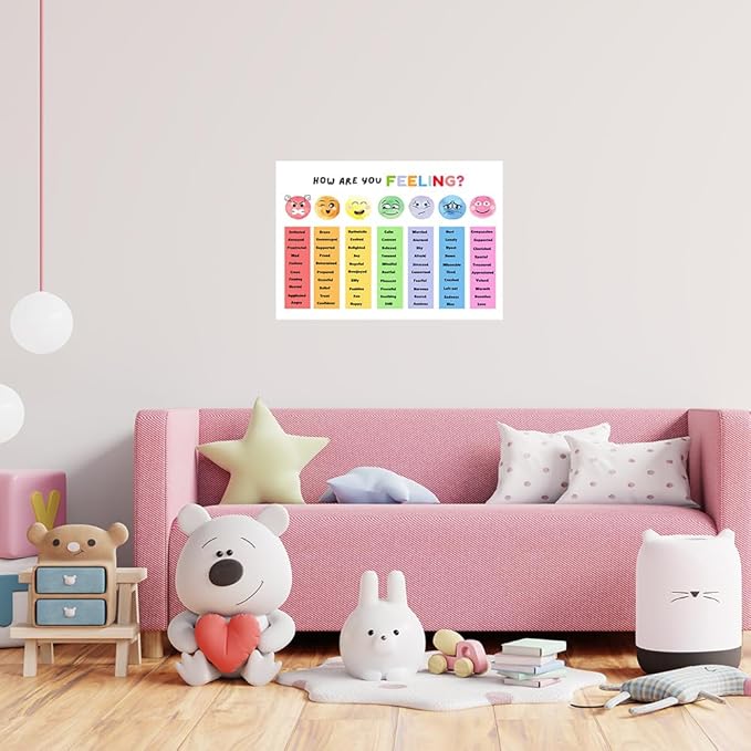 uoyien Feelings Chart For kids Mental Health Posters Help Students Understand Emotions Poster Calm Corner Special Education Classroom Decorations Preschool Classroom Supplies Unframed 16x24in