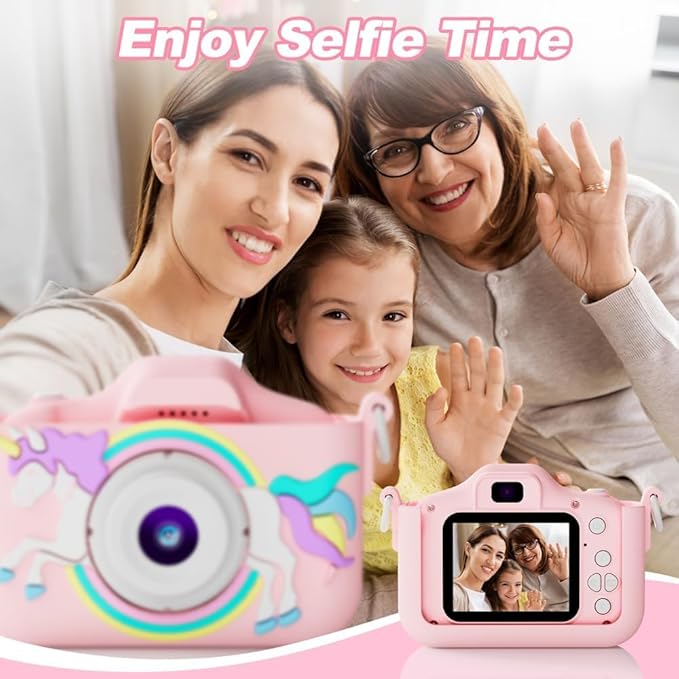 Kids Camera Toys for 3-8 Year Old Girls Boys, Toddler Digital Video Camcorder with Cartoon Soft Silicone Cover, Christmas Birthday Gifts for Kids - 32GB SD Card Included