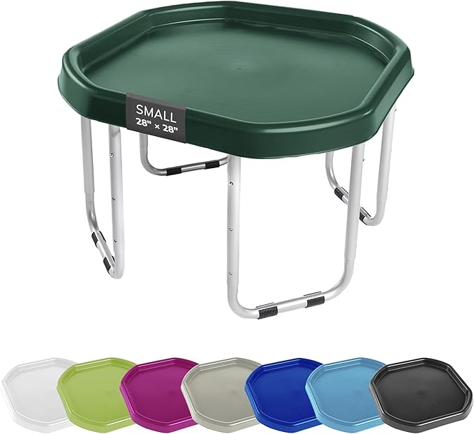 MEKA Small 28"x28" Tuff Tray Set Dark Green, Activity Sensory Tray Plus Stand Children, Outdoor Play Sand and Water Table for Toddlers and Kids, Toy Boys Girls