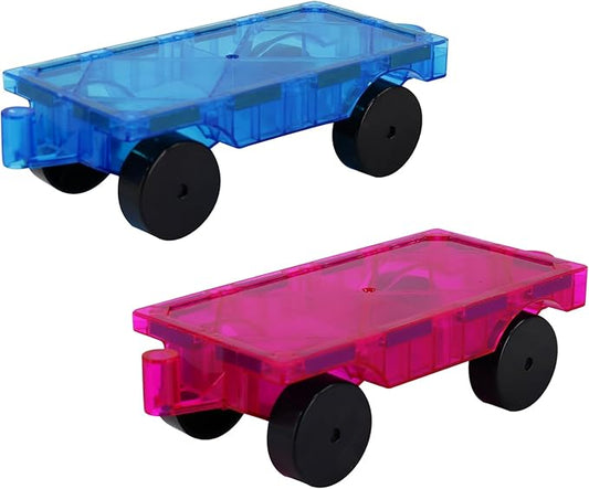 Magnetic Tiles Car Set Truck Kit Toy with Stronger Magnets, Educational Magnet Cars with Re-Enforced Hitch and Long Bed for Girls Boys Toddler Ages 3+ (Blue & Purple)
