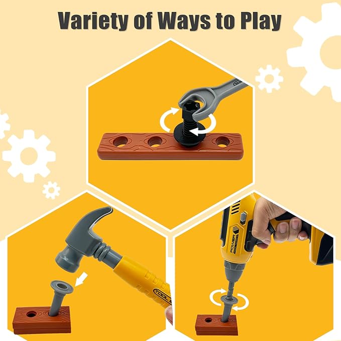 Pretend Play Kids Construction Kits, Kids Tool Set with Electronic Toy Drill & Tool Box, Toy Tools for 3 4 5 6 7 8 Year Old Boys & Girls