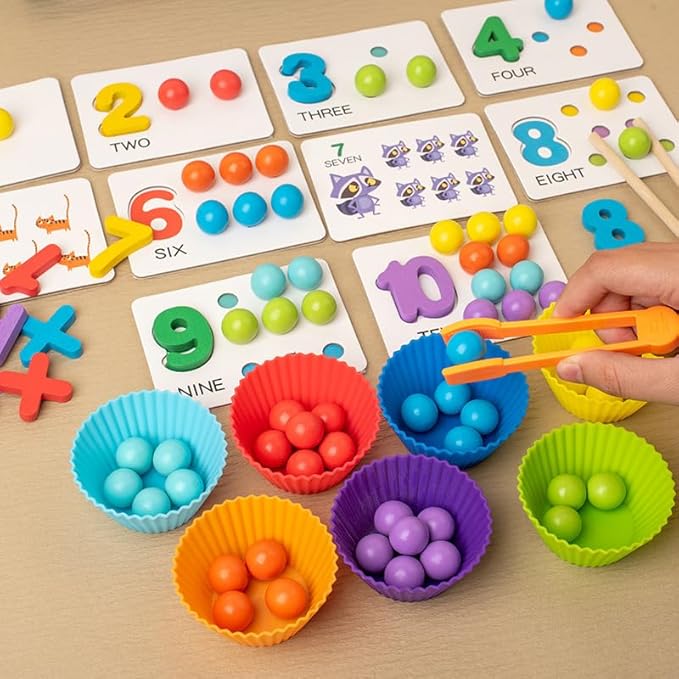 Montessori Arithmetic Math Toy Set,Montessori Arithmetic Kit,Number Crunching Clip Bead Matching Game for Early Childhood Educational Activities,Boy Girl Birthday Gift (1 Set)