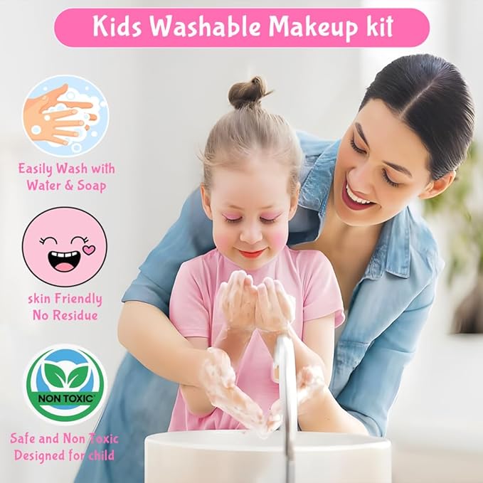 Kids Makeup Kit for Girl Real Washable Makeup Set with Mirror, Nail Polish Kit Pretend Beauty Gift for 3 4 5 6 7 8 Year Old Girls