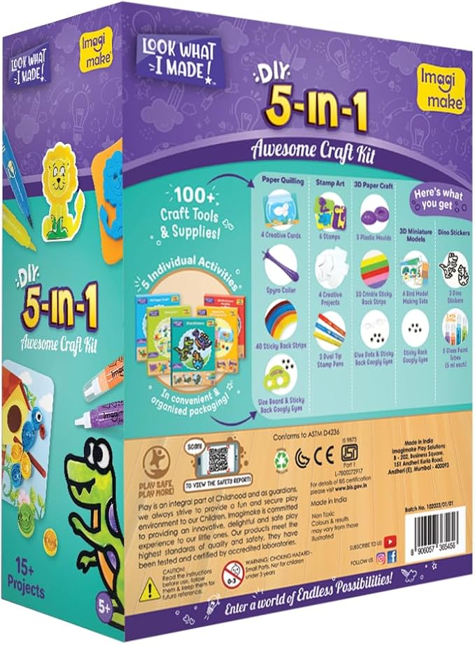 Imagimake 5 in 1 Awesome Craft Kit | Over 15 Projects Creative DIY Arts & Crafts Kit for Kids | Christmas Activities for Kids 6-8-12 | Christmas Gifts for 5,6,7,8,9,10,11,12 Years Old Girls & Boys
