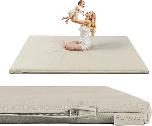 Padded 71" ×59" Large Baby Play Mat for Floor, 1.2" Thick Memory Foam Playmat with Soft Vegan Leather Cover, Cushioned Play Mat for 71" x59" Playpens, Grey