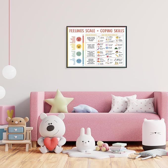 uoyien Feelings Chart For kids Mental Health Posters Help Students Understand Emotions Poster Calm Corner Special Education Classroom Decorations Preschool Classroom Supplies Metal Framed 12x16in