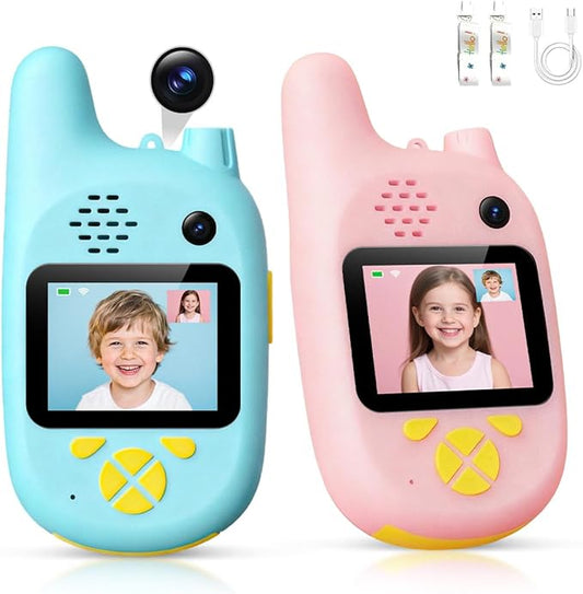 Kids Video Walkie Talkies with Front & Rear Cameras, Real-Time Video Call, Voice Chat, Photo & Emoji Messaging, Dual Camera Switch, Fun Interactive Walkie Talkies for Boys & Girls Ages 3–12