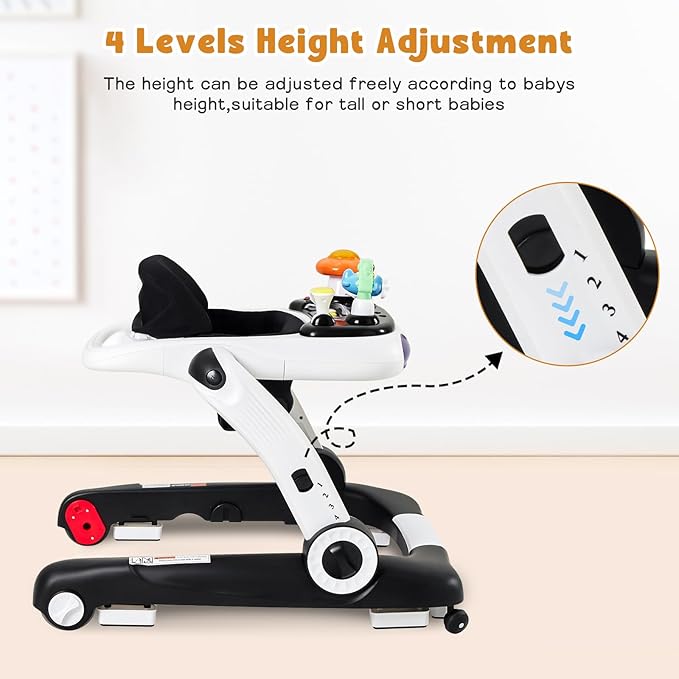 5 in 1 Baby Walker, Activity Baby Walker-Baby Bouncer, Rocker, Activity Center,Seat and Push Walker,Detachable Trampoline Mat, Adjustable Speed Rear Wheels and Height,Ages 6-18 Months