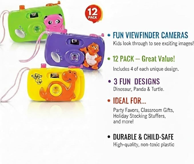 ArtCreativity Kids Camera Toy Set with Images in Viewfinder (12PCs) Pretend Play for Toddlers, Great for Birthday Party Favors for Kids 3-5, Goody Bags Birthday Gifts, Goody Bag Stuffers