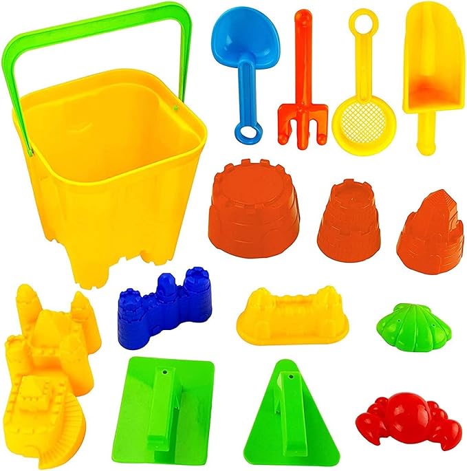 Liberty Imports 15-Piece Sand Castle Building Kit - Ultimate Beach Toy Set with Large Bucket, Rake, Shovels, Molds, and More - Ideal for Kids' Sand Play, Beach Fun, and Outdoor Activities