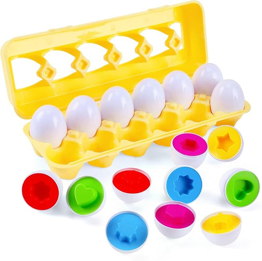 J-hong Matching Eggs 12 pcs Set Easter Eggs - Educational Color & Shape Recognition Sortere Skills Study Toys, Montessori Toys, STEM Educational Toy Gift for Toddler 1 2 3 Year Old
