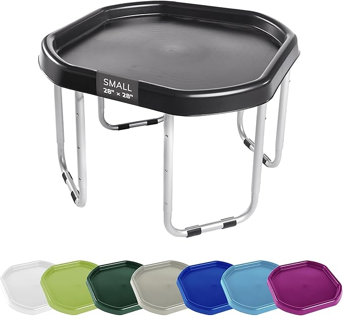 MEKA Small 28"x28" Tuff Tray Set Black, Activity Sensory Tray Plus Stand Children, Outdoor Play Sand and Water Table for Toddlers and Kids, Toy Boys Girls