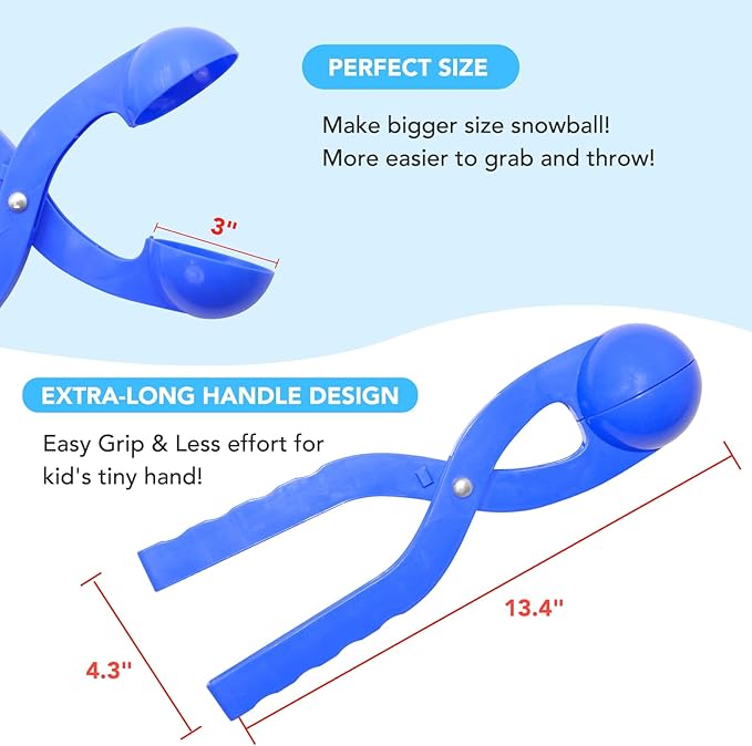 JEEFUD Snowball Maker for Kids Large Size Snow Ball Maker Mold Snow Toys for Toddlers Winter Outdoor Indoor Snowball Fight Set - Toys for 4-12 Year Old Boys Girls (Set of 2,Red&Blue)