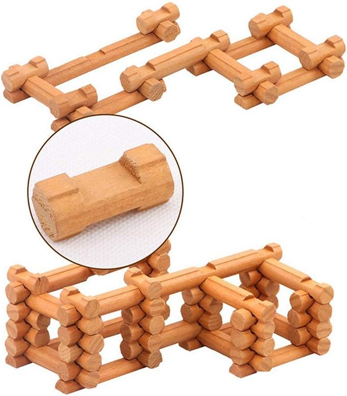 Joqutoys 90 Pcs Wood Building Blocks Toy for Toddlers, Classic Wooden Cabin Log Set Preschool Education Toy, Creative Construction Engineering Educational Toys for 3 4 5 6 Years Boys