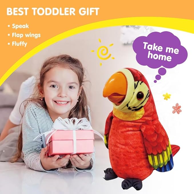 WEofferwhatYOUwant Talking Parrot Toy - Large Plush Macaw - Voice Activated - Repeats What You Say - Mouth Moves Wings Flap - Soft & Cuddly - Playtime & Family Fun for All Ages