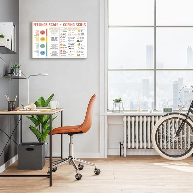 uoyien Feelings Chart For kids Mental Health Posters Help Students Understand Emotions Poster Calm Corner Special Education Classroom Decorations Preschool Classroom Supplies Wood Framed 12x16in