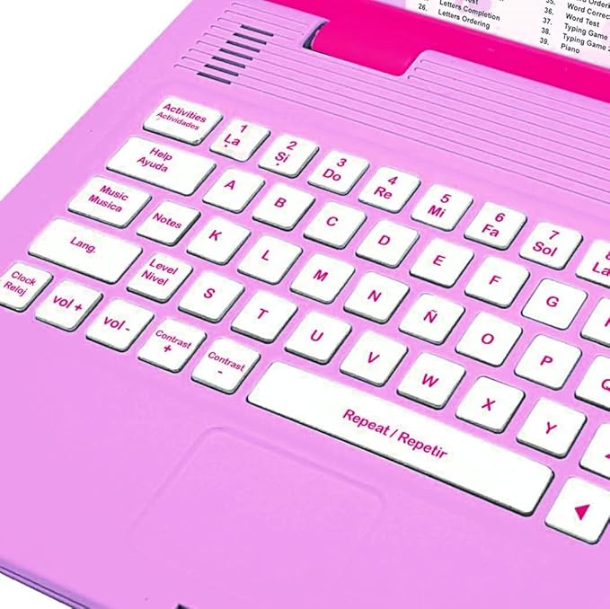Lexibook Barbie, Educational and Bilingual Laptop in English/Spanish, Toy for Children with 124 Activities to Learn, Play Games and Music, Pink, JC598BBi2