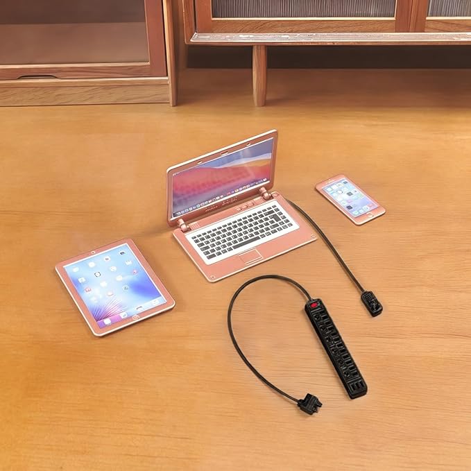 1:6 Scale Dollhouse Accessories - 4 Colors Miniature Digital Set: Metal Smartphone, Tablet, Laptop & Desktop USB Socket - 1:12 Scale Miniature Collectibles Gift (RoseGolden)