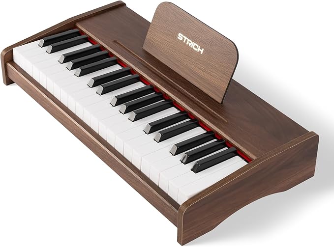 STRICH 37 Keys Kids Piano Keyboard, Mini Digital Piano for Kids, Volume Adjustable, Music Book, Wood Piano for 3+ Girls and Boys, Walnut Color, SEK-37