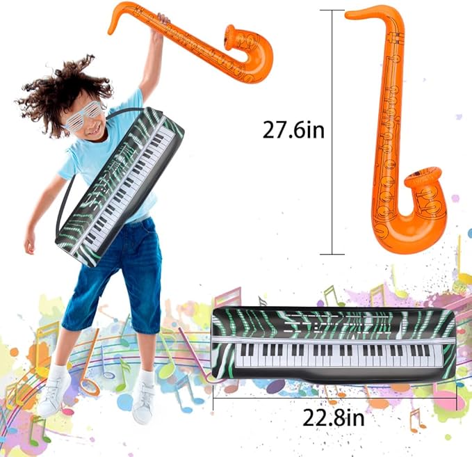 15 PCS Inflatable Guitar Musical Instrument Balloons 70s 80s 90s Party Decoration Photo Props, Waterproof Pool Float Toy for Kids Adults, Carnival Birthday Summer Party Supplies Favors