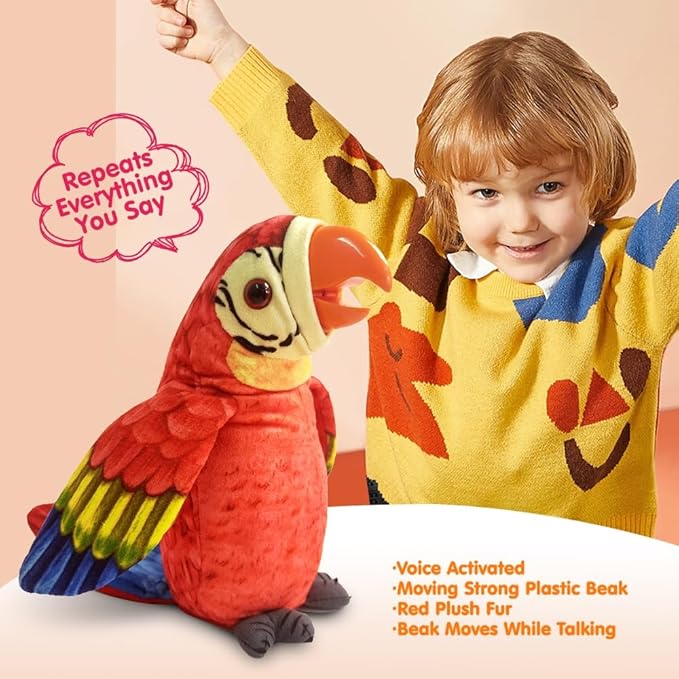 WEofferwhatYOUwant Talking Parrot Toy - Large Plush Macaw - Voice Activated - Repeats What You Say - Mouth Moves Wings Flap - Soft & Cuddly - Playtime & Family Fun for All Ages