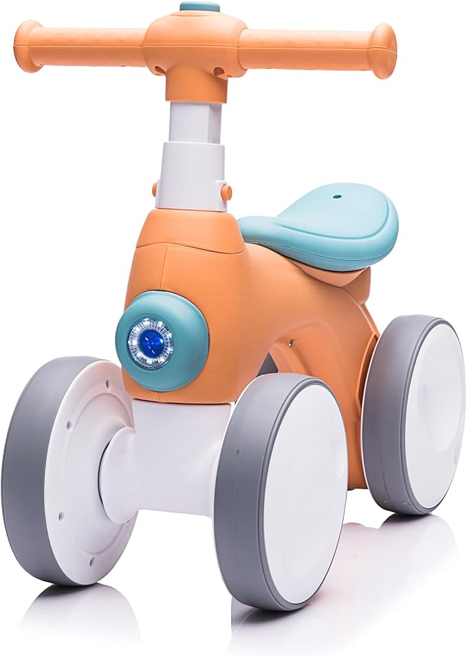Baby Balance Bike 1 Year Old with Music, Lights, Bubble Machine, 4 Wheels Pedal-Less Toddler Ride on Toys for 12-36 Months Birthday Gift, Toddler boy Toys（Orange&Green）