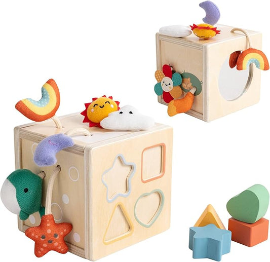 Pull String Activity Toy, Montessori Toys for Babies 6-12 Months, Wooden Activity Cube Baby Sensory Toys for 1 Year Old Boy Girl, Early Learning Baby Infant Toy 6 to 12 Months