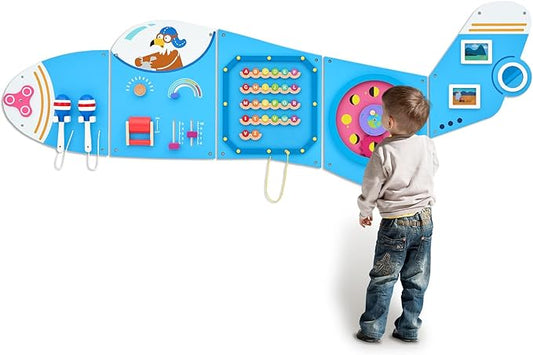 Monläurd® Wooden Airplane Activity Wall Panel for Kids, Wall Toys for Toddlers 1-3, Playroom Toys, Daycare Furniture, Montessori Busy Board