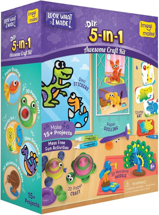 Imagimake 5 in 1 Awesome Craft Kit | Over 15 Projects Creative DIY Arts & Crafts Kit for Kids | Christmas Activities for Kids 6-8-12 | Christmas Gifts for 5,6,7,8,9,10,11,12 Years Old Girls & Boys