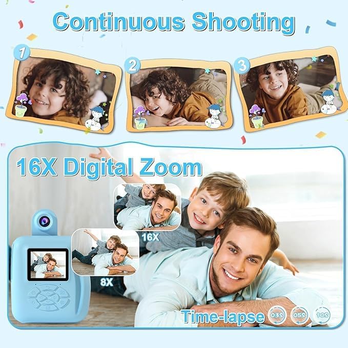 GKTZ Kids Digital Camera with 32GB SD Card - Toddler Instant Print Camera with 2.4" IPS HD Screen, 1080P, 2000mAh Battery - Christmas & Birthday Gifts for 3-12 Year Old Boys and Girls, Blue