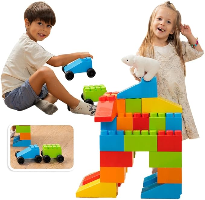 PLATPORTS 48-Piece Jumbo Big Building Blocks – Giant XL Large Plastic Blocks for Kids Ages 2–8, Indoor & Outdoor Construction Play Set