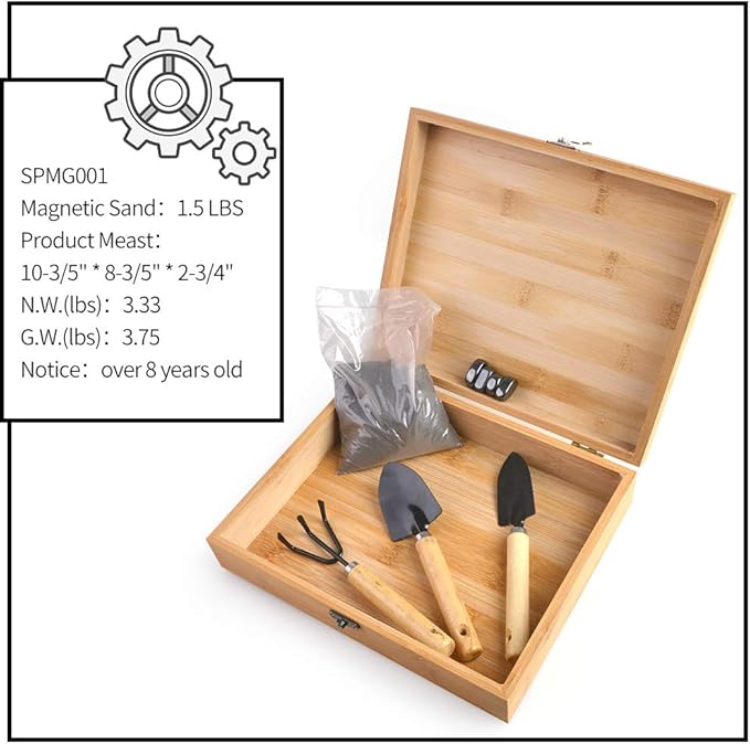 SPACECARE Magnetic Zen Sand Garden with 1.5 Lbs Iron Fillings, 4 Magnets and 3 Tools, Wooden Box Toy for Science, Stress Relief, Creativity and Children Education