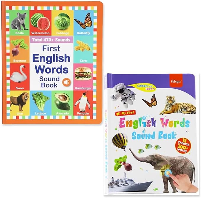 My First English Words Sound Book – 470+ Words, Audio Books for Kids 100 Book English Learning Talking Interactive Toddlers Early Educational Electronic Musical Toy(Two-Book Set)