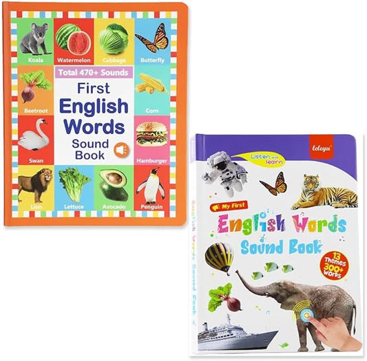 My First English Words Sound Book – 470+ Words, Audio Books for Kids 100 Book English Learning Talking Interactive Toddlers Early Educational Electronic Musical Toy(Two-Book Set)
