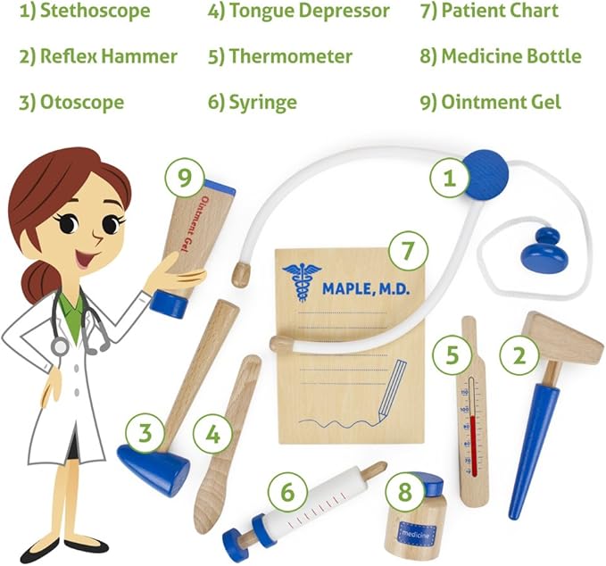 Imagination Generation Occupation Playsets for Kids Wood Children Roleplaying Games for Young Children| Doctor Set