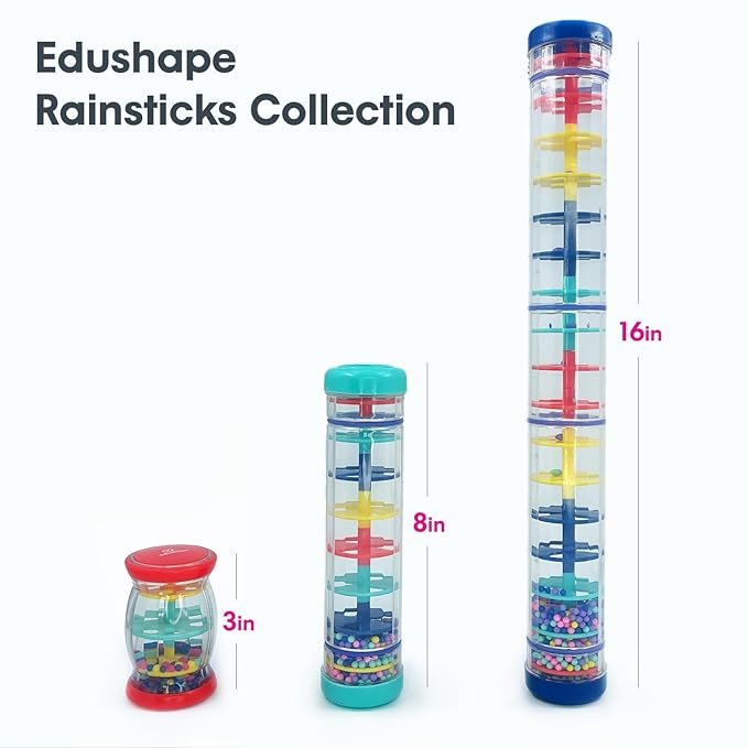 Edushape Rainsticks 8 Inch - Set of 2 Rainmaker Toys for Babies, Sensory Tubes Musical Instrument, Rain Stick Baby Toy for Soothing Rain Sounds, Perfect Tummy Time Toys, Engaging Toddler Sensory Play