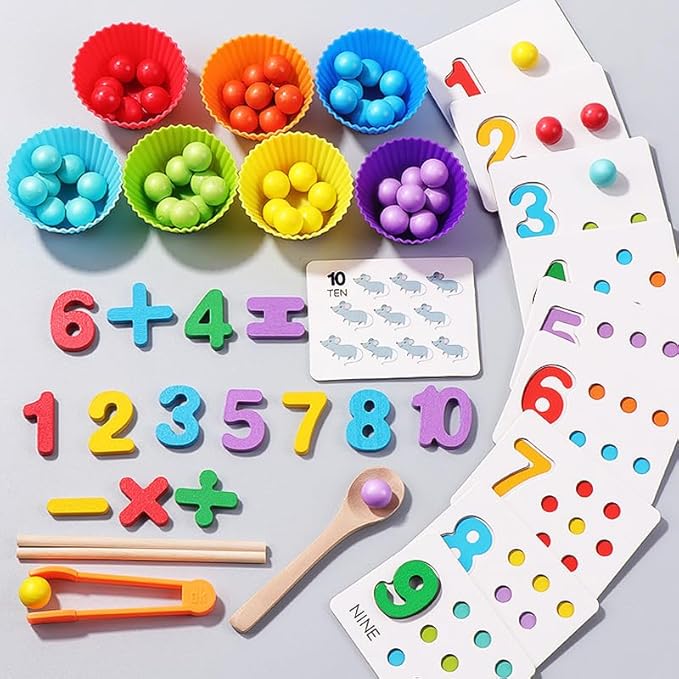 Montessori Arithmetic Math Toy Set,Montessori Arithmetic Kit,Number Crunching Clip Bead Matching Game for Early Childhood Educational Activities,Boy Girl Birthday Gift (1 Set)