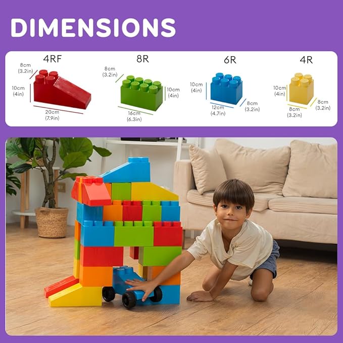 PLATPORTS 48-Piece Jumbo Big Building Blocks – Giant XL Large Plastic Blocks for Kids Ages 2–8, Indoor & Outdoor Construction Play Set
