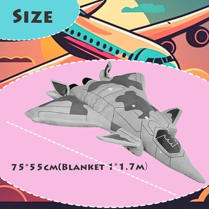 ELAINREN Simulation Airplane Model Plush Pillow with Blanket Large Stuffed Space Shuttle Toy Plushie Thunderbirds Plane Doll Cushion(75x55cm)