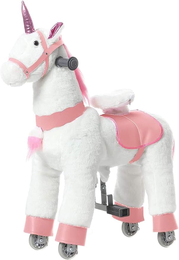 JoJoPooNy Ride on Unicorn Toys for Girls, Ride on Horse Riding Pony for Children 3-6 Years Old, Rideable Plush Walking Horse Animal with Wheels