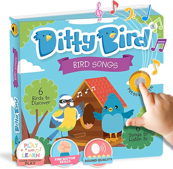 Ditty Bird Animal Sounds Book for Toddlers – Interactive Book Featuring Cuckoo, Blue Tit, Herring Gull, Tawny Owl & Dove Sounds | Musical Board Book for Ages 1-3 | Perfect Educational Gift for Toddler